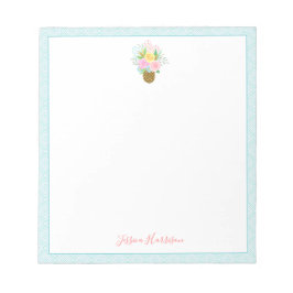 キュートパイナップルバラブーケピンクターコイズ ノートパッド