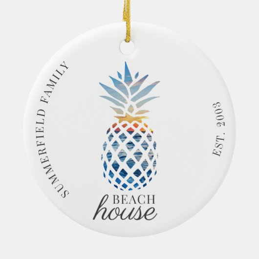 キュートパイナップルファミリービーチハウスホリデイ セラミックオーナメント (裏面)