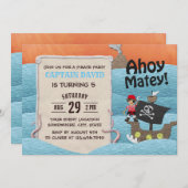 キュートパイレーツアドベンチャーアホイマテイボーイ誕生日 招待状 (正面/裏面)