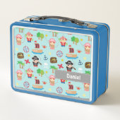 キュートパイレーツトレジャー狩りキッズラパーソナライズされたンチ メタルランチボックス (裏面)