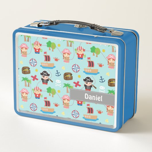 キュートパイレーツトレジャー狩りキッズラパーソナライズされたンチ メタルランチボックス (裏面)