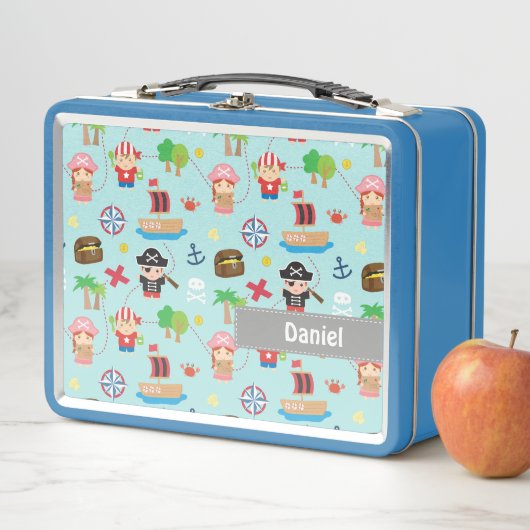 キュートパイレーツトレジャー狩りキッズラパーソナライズされたンチ メタルランチボックス (インサイチュ)