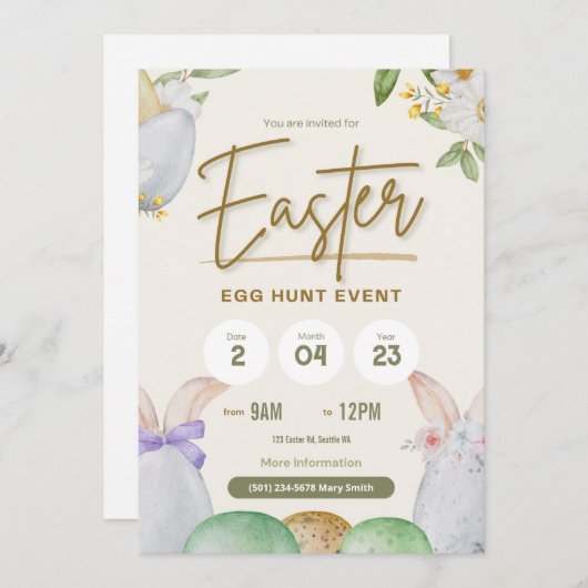 キュートパカラフルステルイースターエッグ狩り招待状 シーズンカード (正面/裏面)