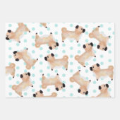 キュートパグパーソナライズされたティール（緑がかった色）パターン（の模様が）ある愛犬家 ラッピングペーパーシート (正面2)