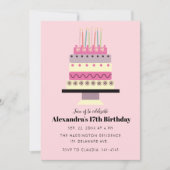 キュートパステルお誕生日ケーキレトロガーリーピンク 招待状 (正面)