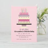 キュートパステルお誕生日ケーキレトロガーリーピンク 招待状 (スタンド正面)