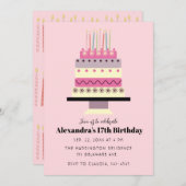 キュートパステルお誕生日ケーキレトロガーリーピンク 招待状 (正面/裏面)