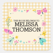 キュートパステルイエローピンクフローラガールズネーム スクエアシール (正面)