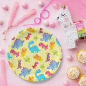 キュートパステルイエローユニセックスベビー恐竜誕生日 ペーパープレート (パーティー)