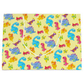 キュートパステルイエローユニセックスベビー恐竜誕生日 ラージペーパーバッグ (正面)