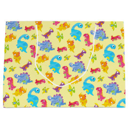 キュートパステルイエローユニセックスベビー恐竜誕生日 ラージペーパーバッグ