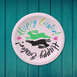 キュートパステルイースターバニーイラストレーション ペーパープレート