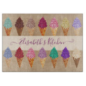 キュートパステルウォーターカラーアイスクリームおもしろい名前をカスタムする カッティングボード (正面)