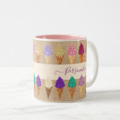 キュートパステルウォーターカラーアイスクリームおもしろい名前をカスタムする ツートーンマグカップ (正面右)