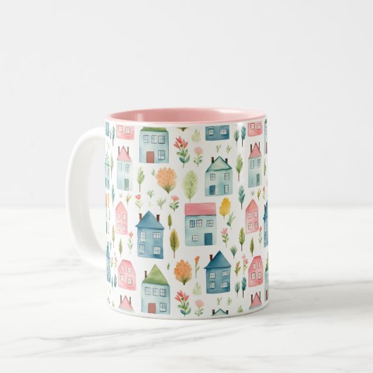 キュートパステルウォーターカラーハウス ツートーンマグカップ (正面左)