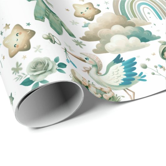 キュートパステルウォーターカラーミントグリーンベビーニュー生まれ ラッピングペーパー (ロールコーナー)