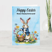 キュートパステルウォーターカラーヴィンテージイースターバニー シーズンカード (正面)