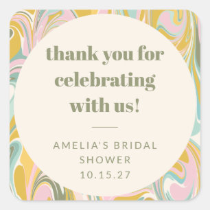 キュートパステルカスタム抽象芸術感謝していブライダルシャワー スクエアシール