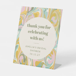 キュートパステルカスタム抽象芸術感謝していブライダルシャワー 台座サイン