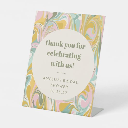キュートパステルカスタム抽象芸術感謝していブライダルシャワー 台座サイン (正面)