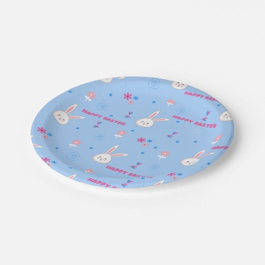 キュートパステルカラーイースターバニーフローラ紙プレート ペーパープレート (アングル)