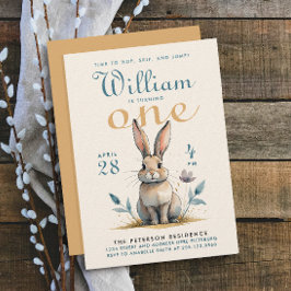 キュートパステルカラーズバニーファースト誕生日水彩 招待状