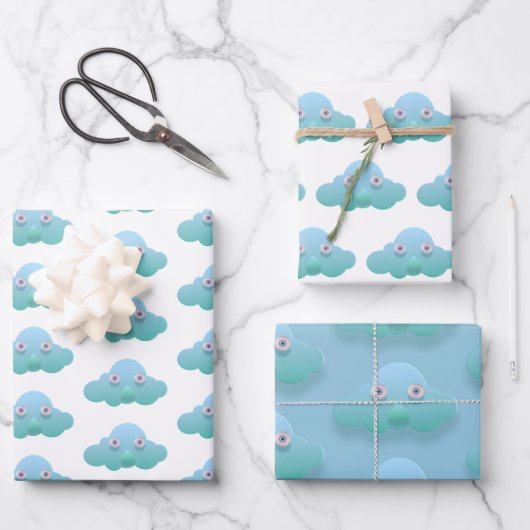 キュートパステルカラー曇りデザイン ラッピングペーパーシート (正面)