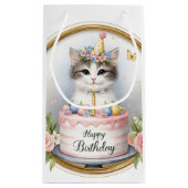 キュートパステルキッテンお誕生日ケーキ誕生日 スモールペーパーバッグ (裏面)