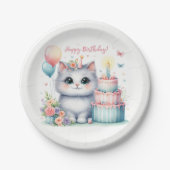 キュートパステルキッテンお誕生日ケーキ誕生日 ペーパープレート (正面)