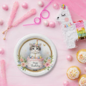キュートパステルキッテンお誕生日ケーキ誕生日 ペーパープレート (パーティー)