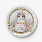 キュートパステルキッテンお誕生日ケーキ誕生日 ペーパープレート (正面)