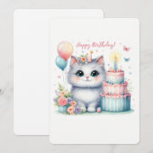 キュートパステルキッテンお誕生日ケーキ-誕生日カード シーズンカード (正面/裏面)