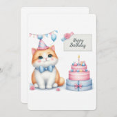 キュートパステルキッテンお誕生日ケーキ-誕生日カード シーズンカード (正面/裏面)