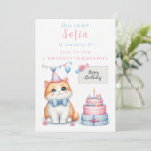 キュートパステルキッテンお誕生日ケーキ-誕生日 招待状 (スタンド正面)