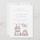 キュートパステルキッテンお誕生日ケーキ-誕生日 招待状 (裏面)