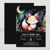 キュートパステルキツネ誕生日 招待状 (正面/裏面)