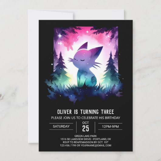 キュートパステルキャット誕生日 招待状 (正面)