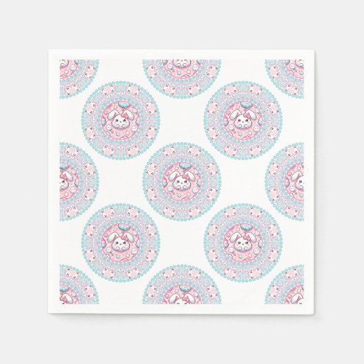キュートパステルキャンディかわいいバニー水玉模様マンダラ スタンダードカクテルナプキン (正面)