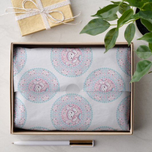 キュートパステルキャンディかわいいバニー水玉模様マンダラ 薄葉紙 (ギフト)