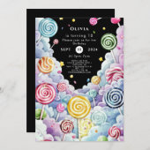 キュートパステルキャンディランド誕生日 招待状 (正面/裏面)