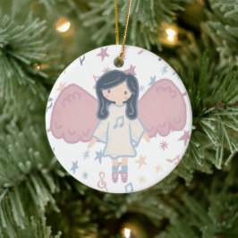 キュートパステルクリスマスエンジェルカスタムー年 セラミックオーナメント