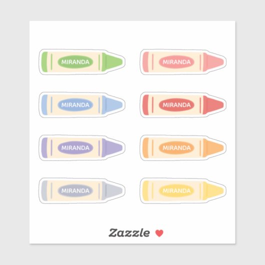 キュートパステルクレヨンwith名前をカスタムする シール (シート)