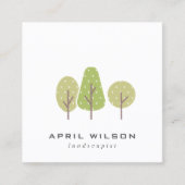 キュートパステルグリーンツリートリオ造園サービス スクエア名刺 (正面)