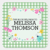 キュートパステルグリーンピンクフローラガールズネーム スクエアシール (正面)
