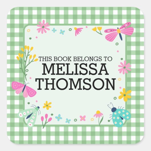 キュートパステルグリーンピンクフローラガールズネーム スクエアシール (正面)