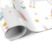 キュートパステルグレー赤面ティール（緑がかった色）ボホユニコーンレインボーズ ラッピングペーパー (ロールコーナー)