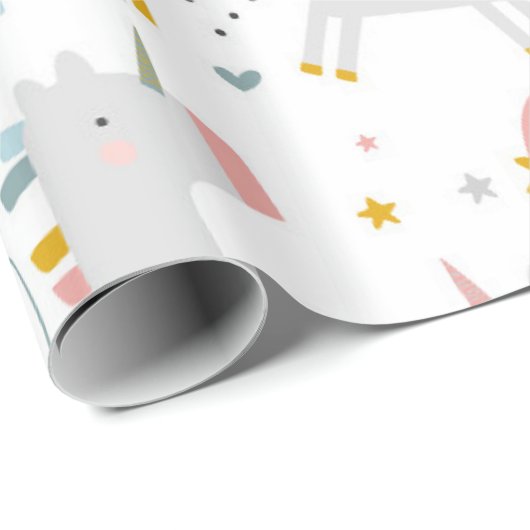 キュートパステルグレー赤面ティール(緑がかった色)ボホユニコーンレインボーズ ラッピングペーパー (ロールコーナー)