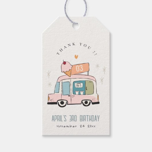 キュートパステルスイートタイムアイスクリームトラック誕生日 ギフトタグ (正面)