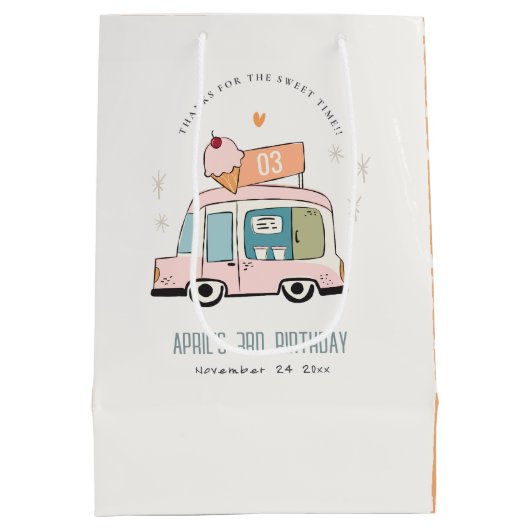 キュートパステルスイートタイムアイスクリームトラック誕生日 ミディアムペーパーバッグ (裏面)