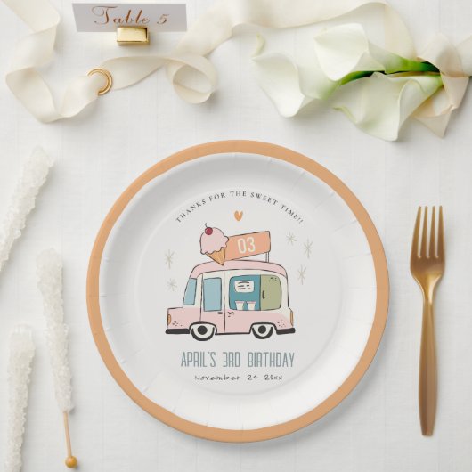 キュートパステルスイートタイムアイスクリームトラック誕生日Na ペーパープレート (ウェディング)